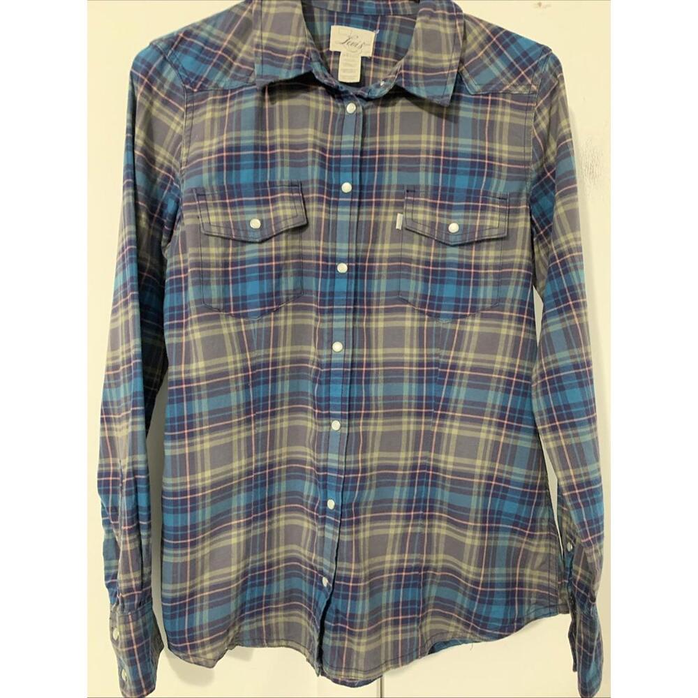 Levi’s Big E Plaid Pearl Snap Shirt Women’s S Excellent